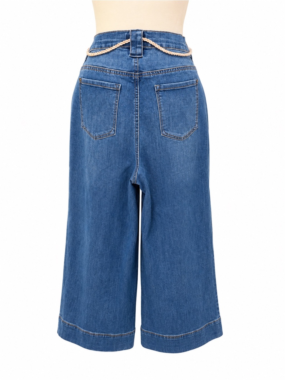 Curve Love High-Waist Cropped Wide-Leg Jeans in Blue with Rope Belt - Picture 2 of 2